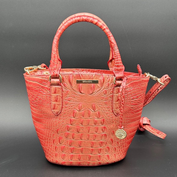 Brahmin Metallic Coral Pink Embossed Shoulder Bag - Picture 3 of 11